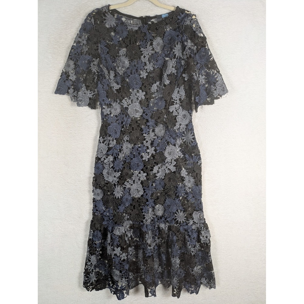 Eva Franco Anthropologie Dress Women's 8 Black Blue Floral Guipure Lace